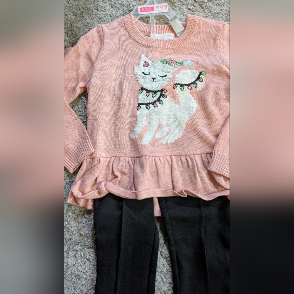The Children's Place Pink Cat Sweater Set